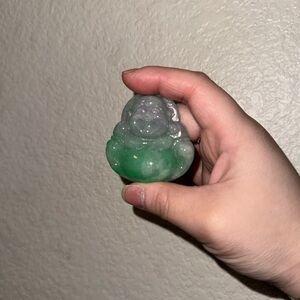 Green mix with lavender laughing Buddha jade pendant